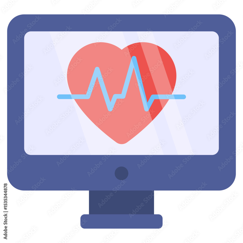 Aufkleber digital computer monitor displaying heartbeat ecg line and red heart icon symbolizing online healthc