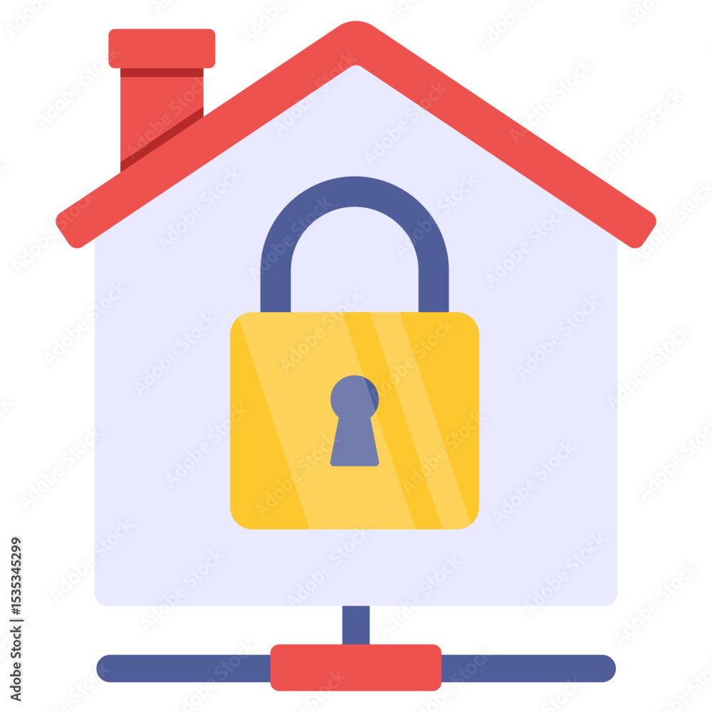 Poster home security system illustration protecting network safety with padlock symbolizing secure connecti