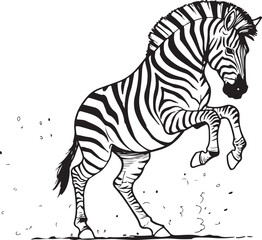 A black and white cartoon sketch of a zebra kicking up dust, cartoon, sketch, black and white, black outline