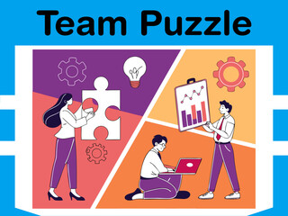 Business Team Puzzle Collaboration Animated Concept