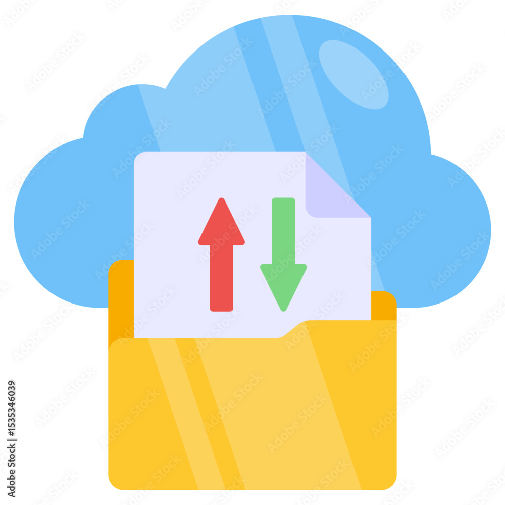 Poster cloud storage file transfer document upload download data sharing illustration icon for digital comm