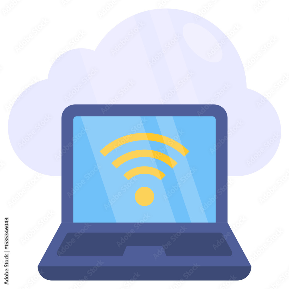 Poster laptop with wireless internet connection cloud computing illustration for digital technology