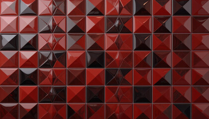 Polished, Semigloss Wall background with tiles. Triangular, tile Wallpaper with 3D, Black blocks. 3D Render
