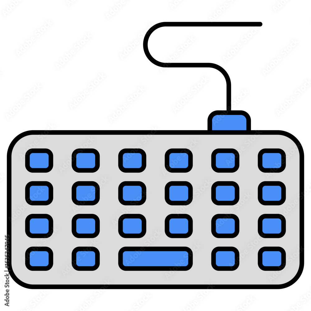 Poster isolated computer keyboard vector illustration with simple design blue keys gray frame on white back