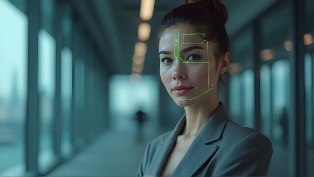 Confident Businesswoman  Digital Facial Recognition and Future of Security