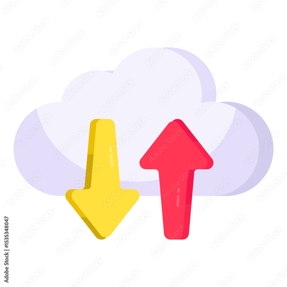Poster cloud computing data transfer upload and download arrows concept for online storage on a white backg