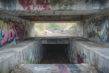 Abandoned Bunker with Cracked Concrete Walls