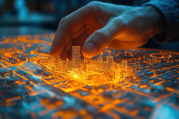 Naklejka premium Hand holding city map.