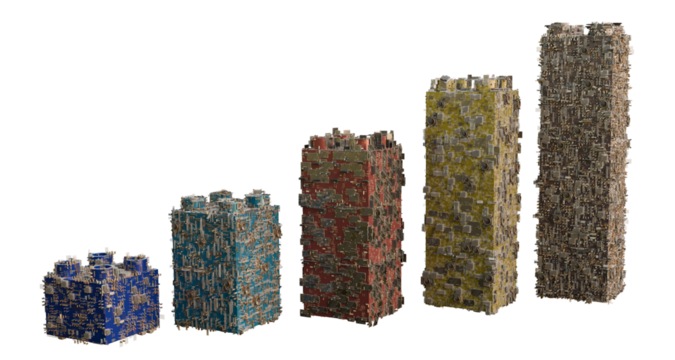 3D Bar Chart Built from Circuit Boards Representing Technological Growth. 3D rendering.