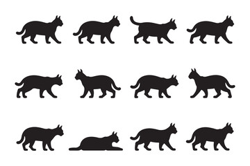 Black Cat Silhouettes in Various Poses