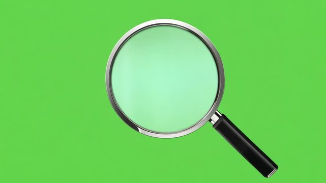 Magnifying glass focusing light beam on green screen background