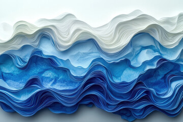 Fototapeta premium Blue and white wave paper sculpture.