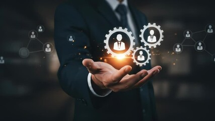 Strategic HR: Businessman's Hand Showcasing Talent Management, Networking, & Employee Engagement Concepts - Powered by Adobe