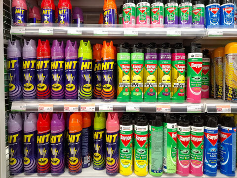 Hit and Baygon are brands of insecticide spray for mosquitoes, cockroaches and ants sold in supermarkets.