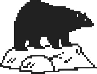 Pixel art polar bear standing on ice monochrome minimal wildlife illustration representing arctic animal and climate awareness