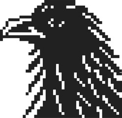 Fototapeta premium Pixel art black crow head, retro video game animal icon minimalist digital bird illustration, isolated on white