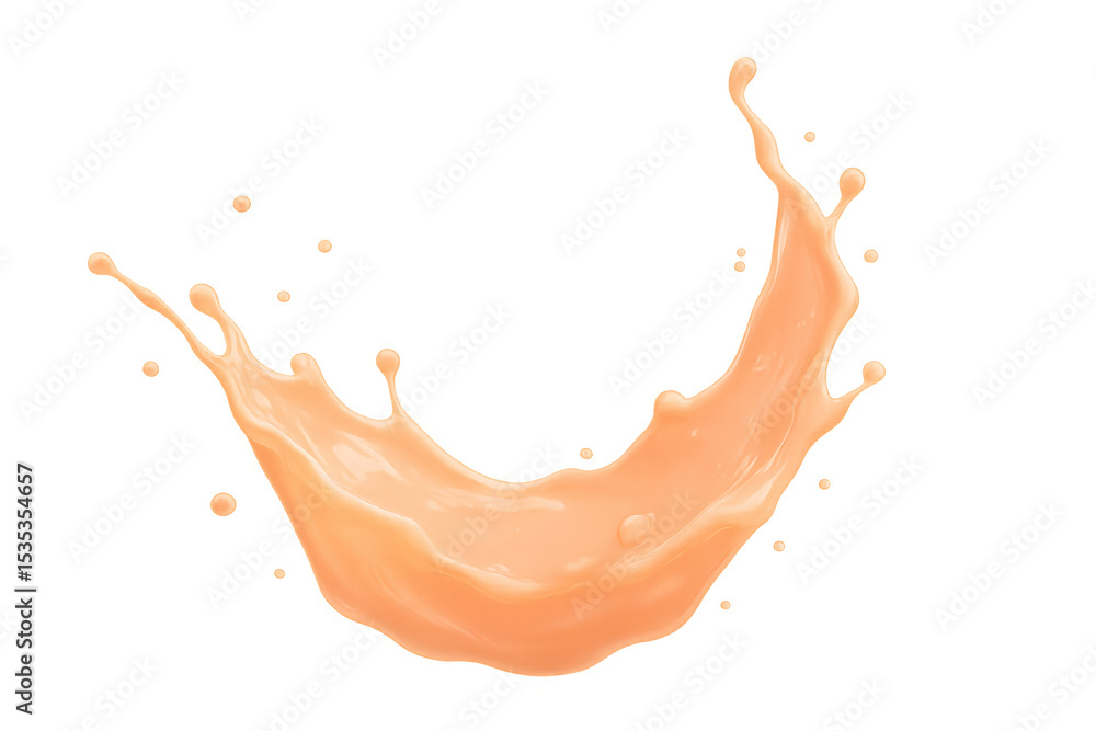 Poster vibrant peach juice splashing dynamically, illustrating refreshing summer flavor against transparent