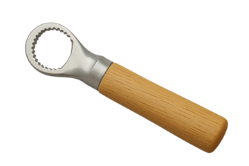 Classic bottle opener with wooden handle, isolated on transparent background, ready for easy integration into designs