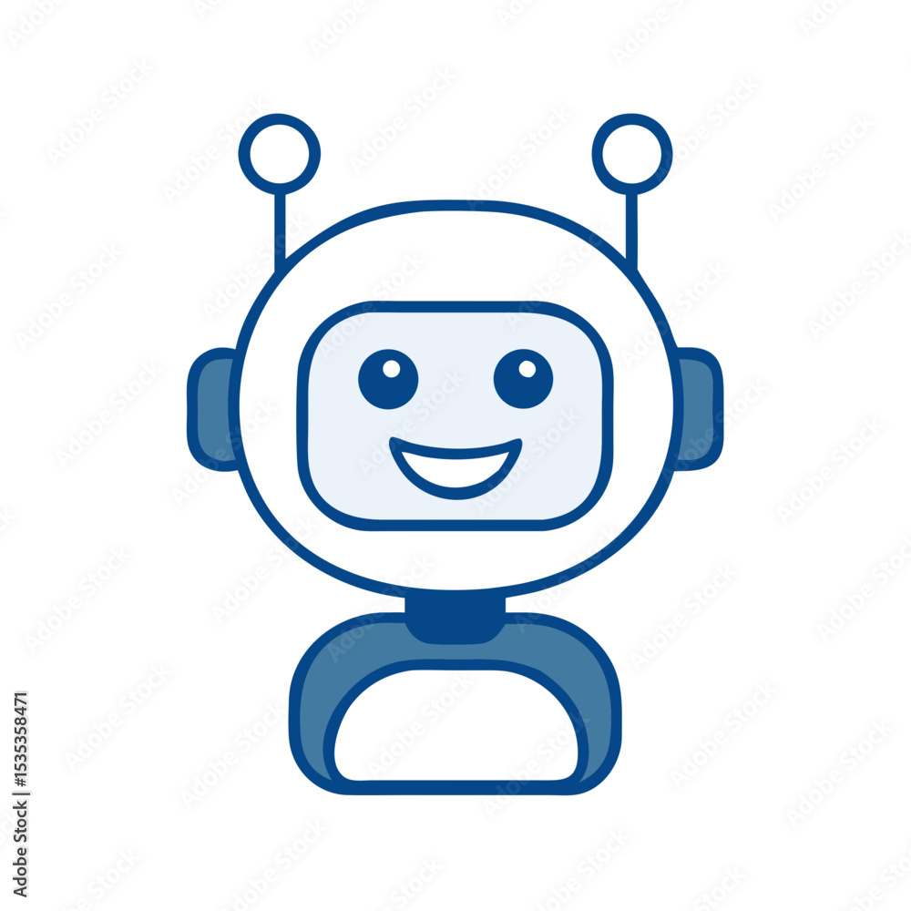 Poster friendly robot icon smiling and showcasing artificial intelligence charm