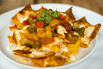 Colorful Nachos with Peppers and Cheese