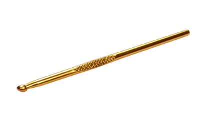 Golden crochet hook on transparent background
