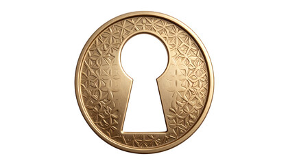 Golden keyhole design on transparent background