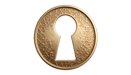 Golden keyhole design on transparent background