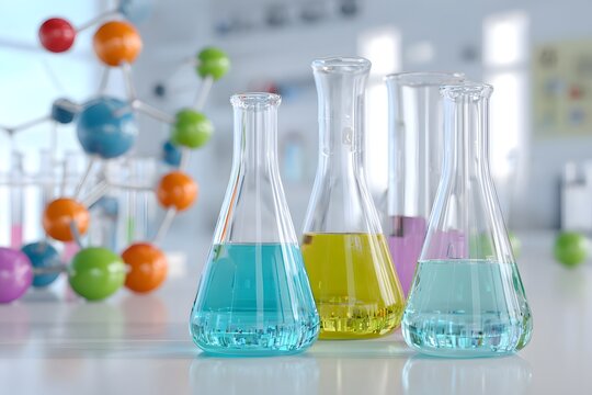 Test tube and flask in medical chemistry lab