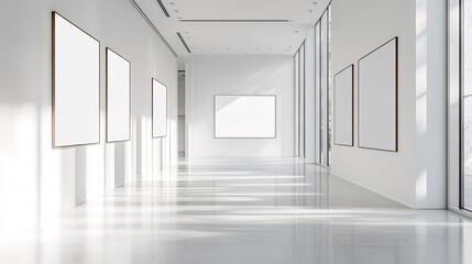 Modern Gallery Interior with Blank Canvas Artwork