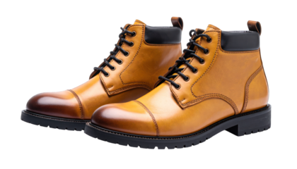 Golden leather boots studio shot on transparent background