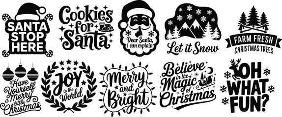 Christmas quotes with silhouette set