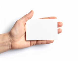 Obraz premium A blank rectangle card is present in a hand ideal for presenting information or invitation.