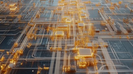 Fototapeta premium A Glowing Circuit Board's Intricate Network of Connections