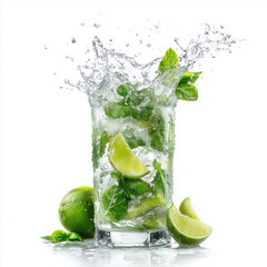 Fototapeta premium Refreshing Mojito Cocktail with Sparkling Water , white background cut out PNG