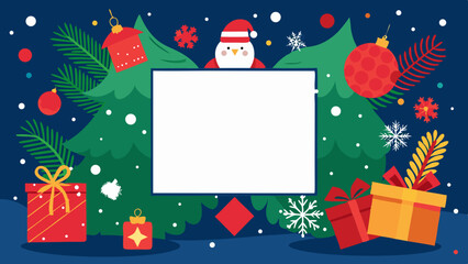 Festive Christmas Background with Gifts, Tree, and Decorations