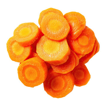 Overhead shot of pile of sliced carrots food photography isolated on png transparent background