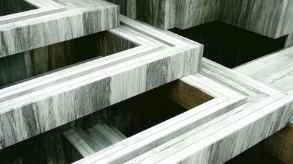 Abstract Grey Stone Architecture with Interlocking Forms