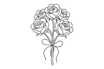 Rose Bouquet Line Drawing Vector
