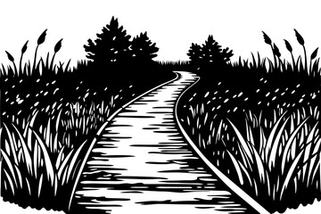Wooden Trail Over Wetlands Sketch