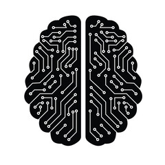 Flat vector of digital brain with circuit pattern, symbol of artificial intelligence and machine learning, minimalistic style.