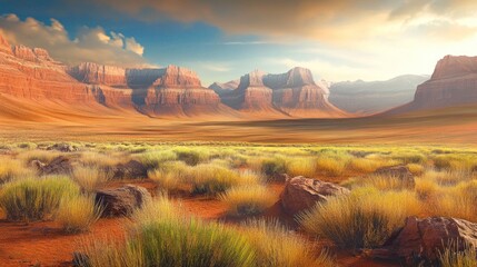 Serene Sunset Over a Vast Desert Landscape