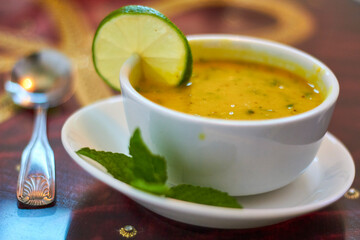 coconut curry soup with fresh ginger and lime juice