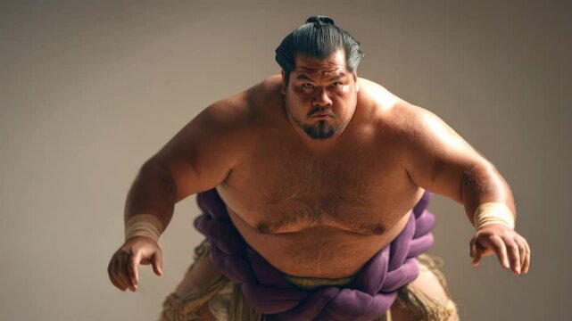 View of a sumo wrestler ready to fight