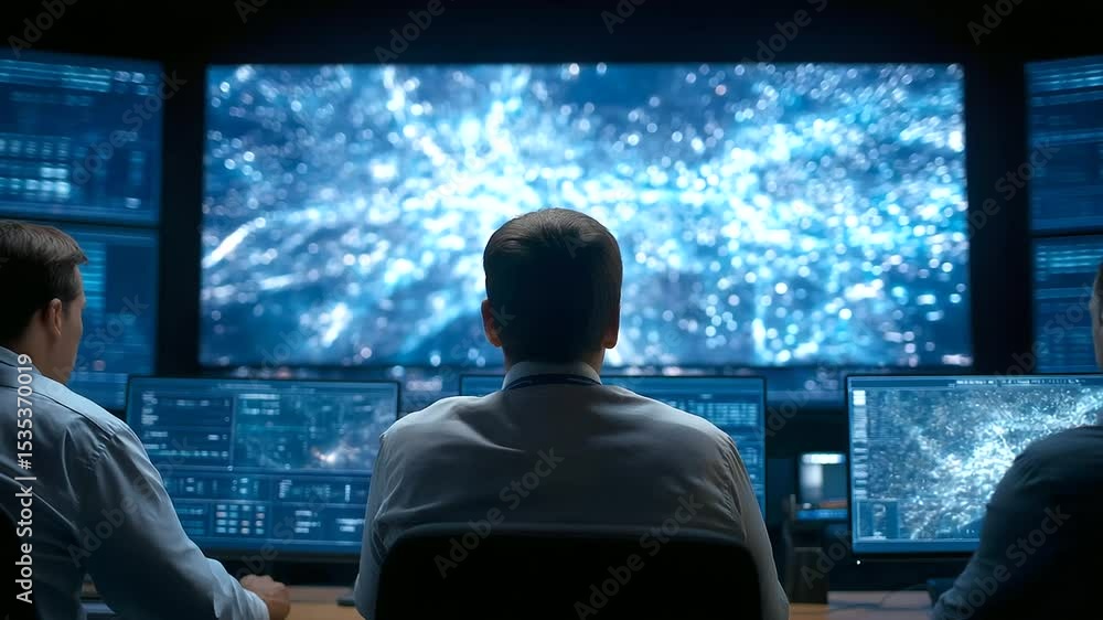 Poster emergency team monitors live data for rapid response coordination.