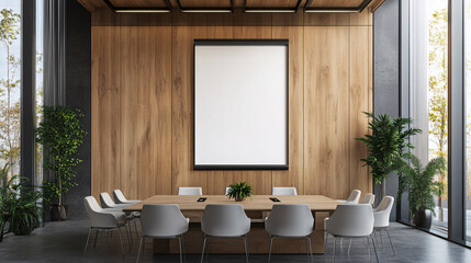 Modern Conference Room Interior Design with Blank Presentation Screen
