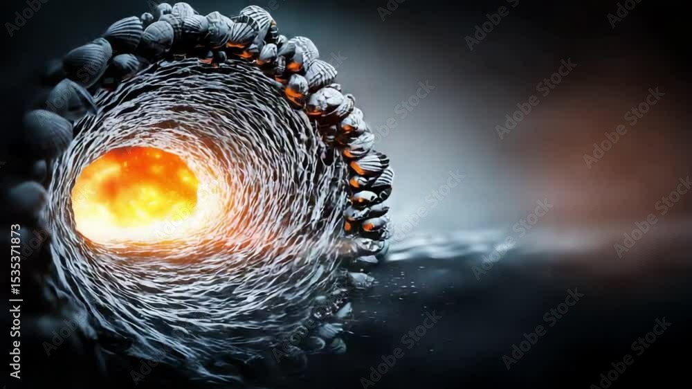 Poster abstract representation of a swirling tunnel with fiery core, evoking a sense of depth and movement