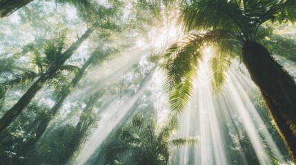 Sunbeams Illuminate Lush Tropical Rainforest Canopy