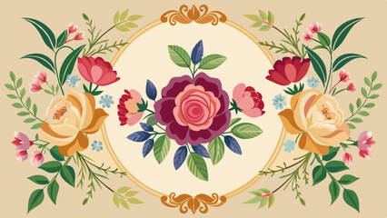 Vintage Floral Frame with Elegant Rose Bouquet Design