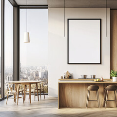 Modern kitchen design with city view blank canvas