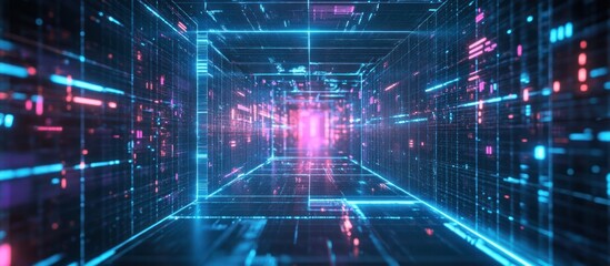 Fototapeta premium Futuristic digital tunnel with glowing lines